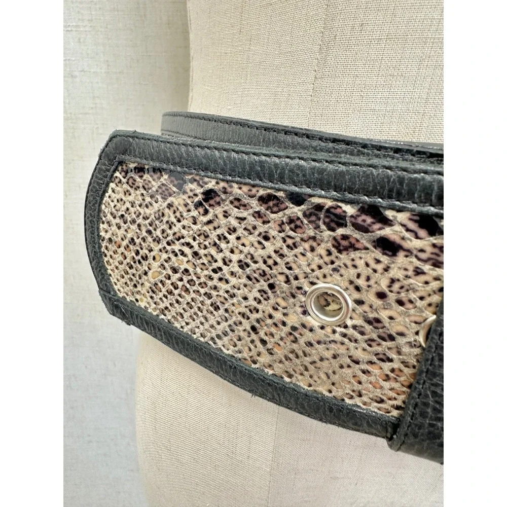 Leatherock Snakeskin Print Black Leather Wide Waist Belt Womens 34 6658 USA Made
